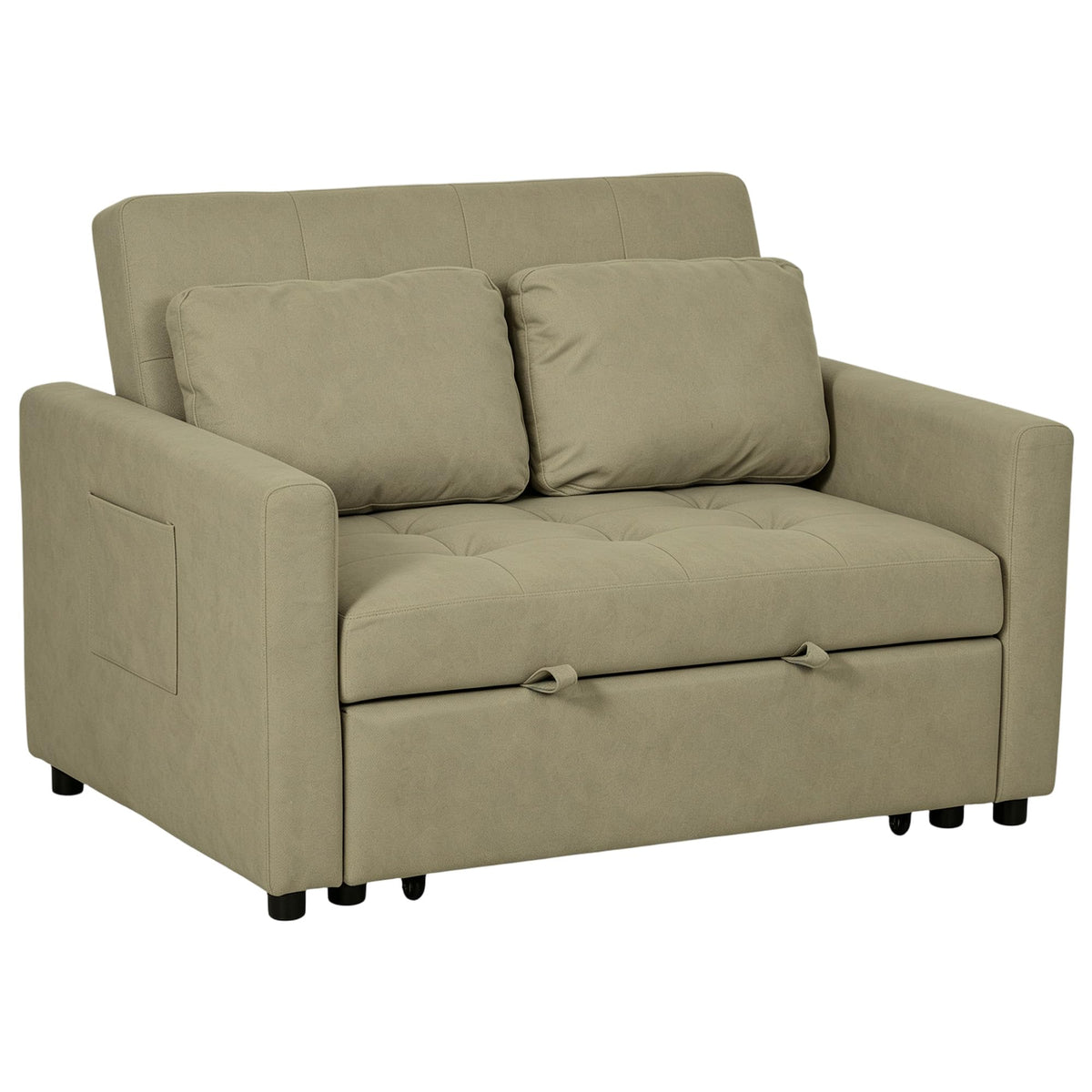 2-Seater Sofa Bed Settee in Snow Flannel with 3-Position Recline and Pull-Out Bed, 120cm, Light Brown