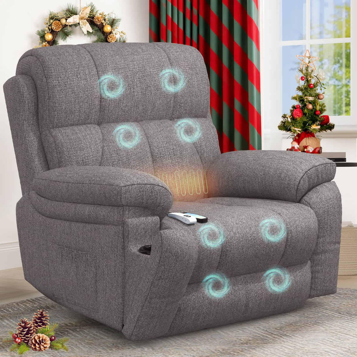 Power Lift Recliner Chair with 8-Point Massage, Heated Lumbar, Extended Footrest and USB Charging, Grey