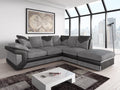 Large L-Shaped Corner Sofa in Jumbo Cord and Faux Leather with Foam Cushions, Grey Black, Right Hand
