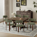 Set of 6 Upholstered Wood Dining Chairs with Curved Open Backrest and Thick Seat Cushion, Green Fabric